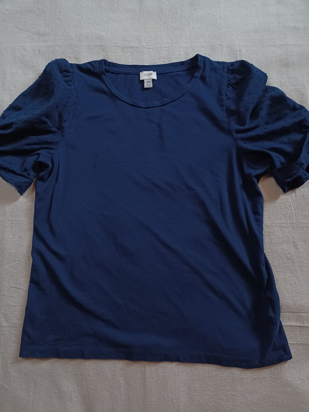 J. Crew Navy Puff Sleeve Crewneck Top Women's Size Medium